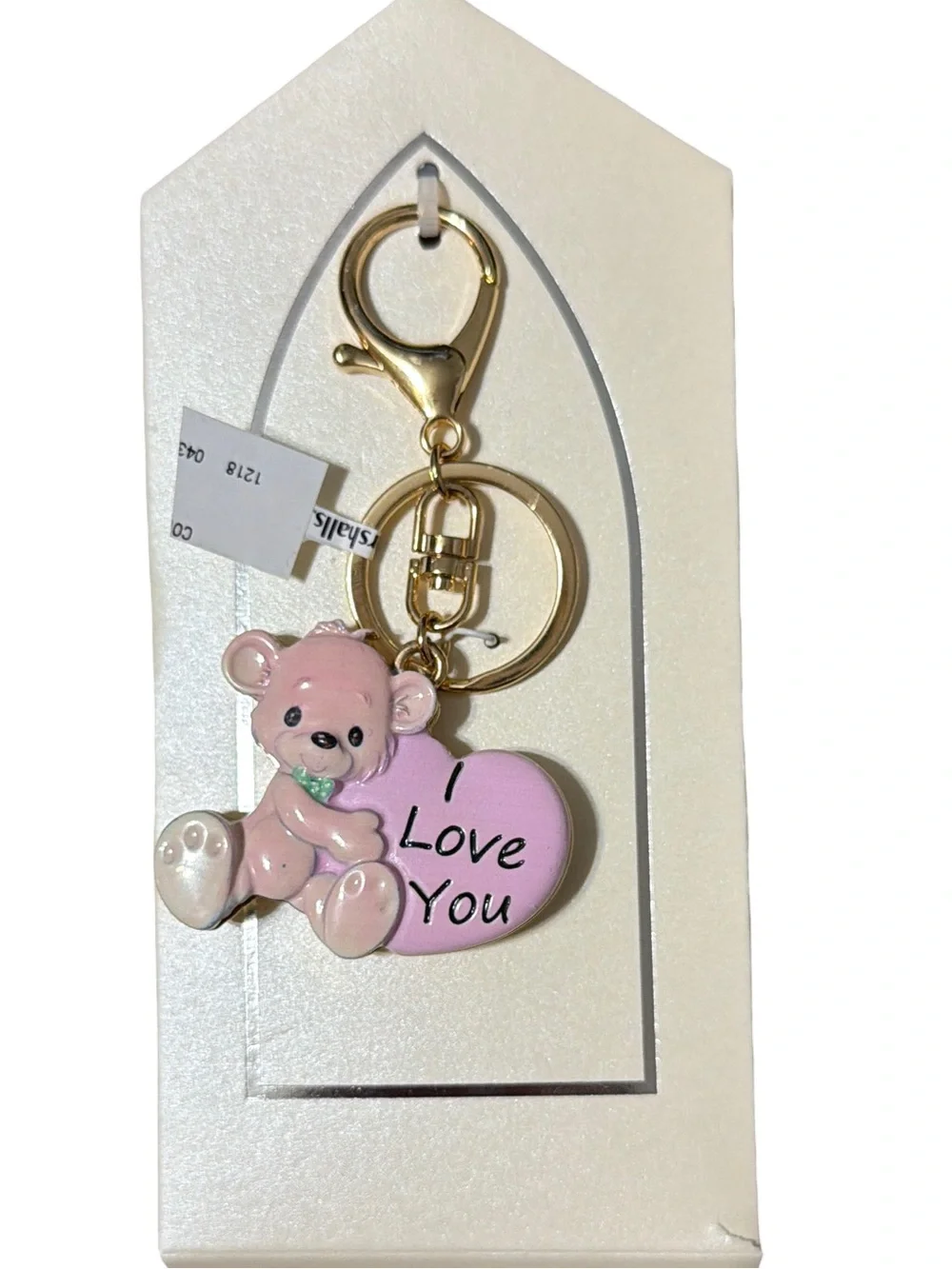 Precious Moments Pink Bear 'Love You' Key & Card Holder with Gold Hardware